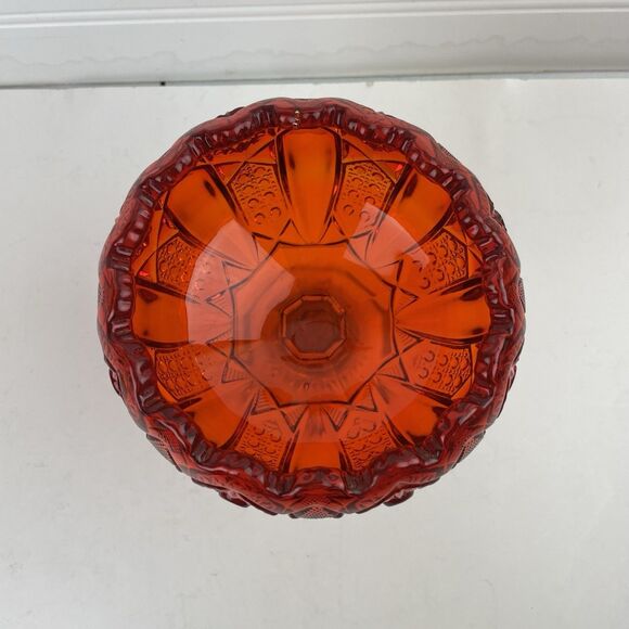 VTG Ruby Red Amberina Yellow Pressed Glass Pedestal Compote Candy Dish Scalloped - Picture 2 of 10